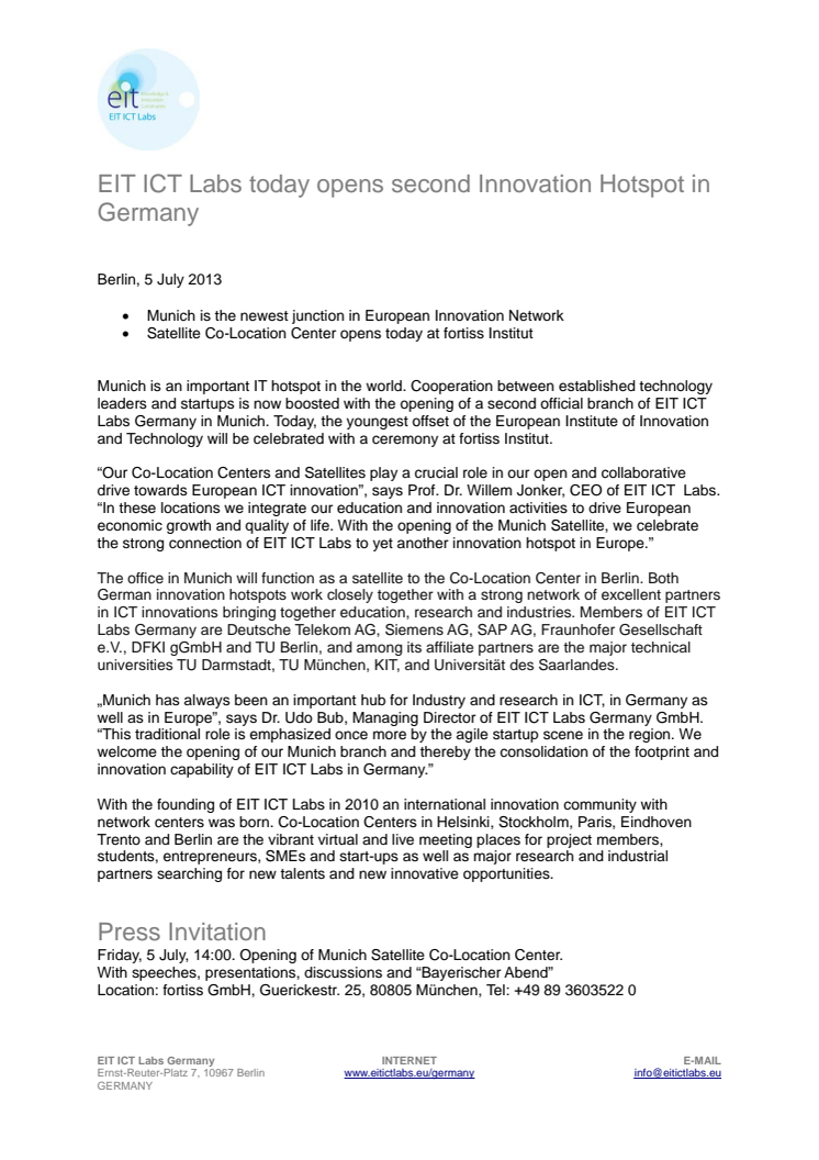 EIT ICT Labs today opens second Innovation Hotspot in Germany