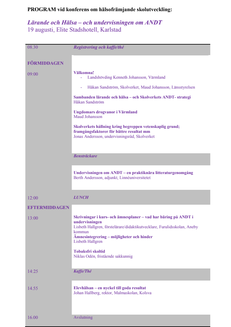 Konferensprogram 19 augusti