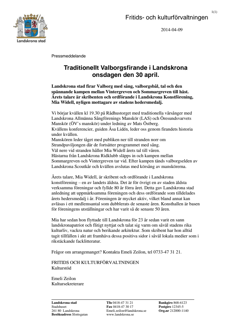Traditionellt Valborgsfirande i Landskrona onsdagen den 30 april