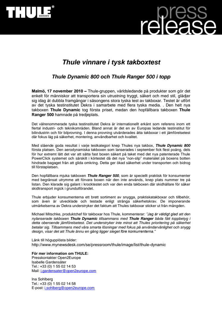Thule vinnare i tysk takboxtest - Thule Dynamic 800 och Thule Ranger 500 i topp