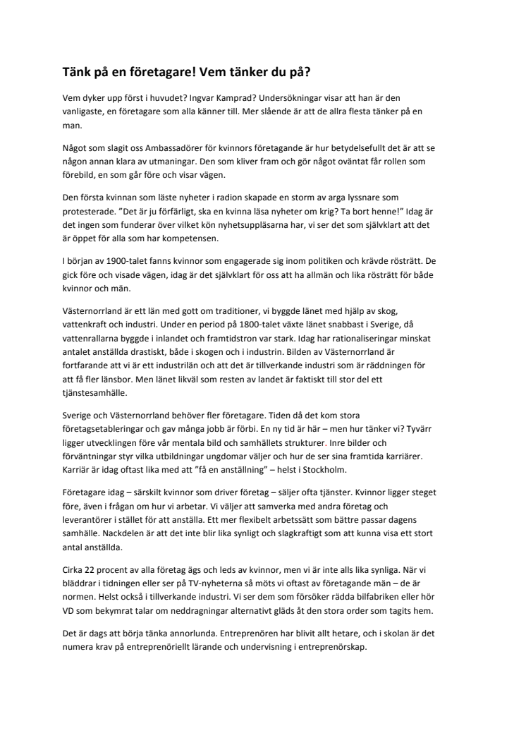 Tänk på en företagare! Vem tänker du på?