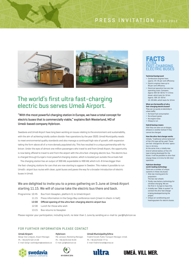 Press invitation: world’s first ultra fast-charging electric bus serves Umeå Airport