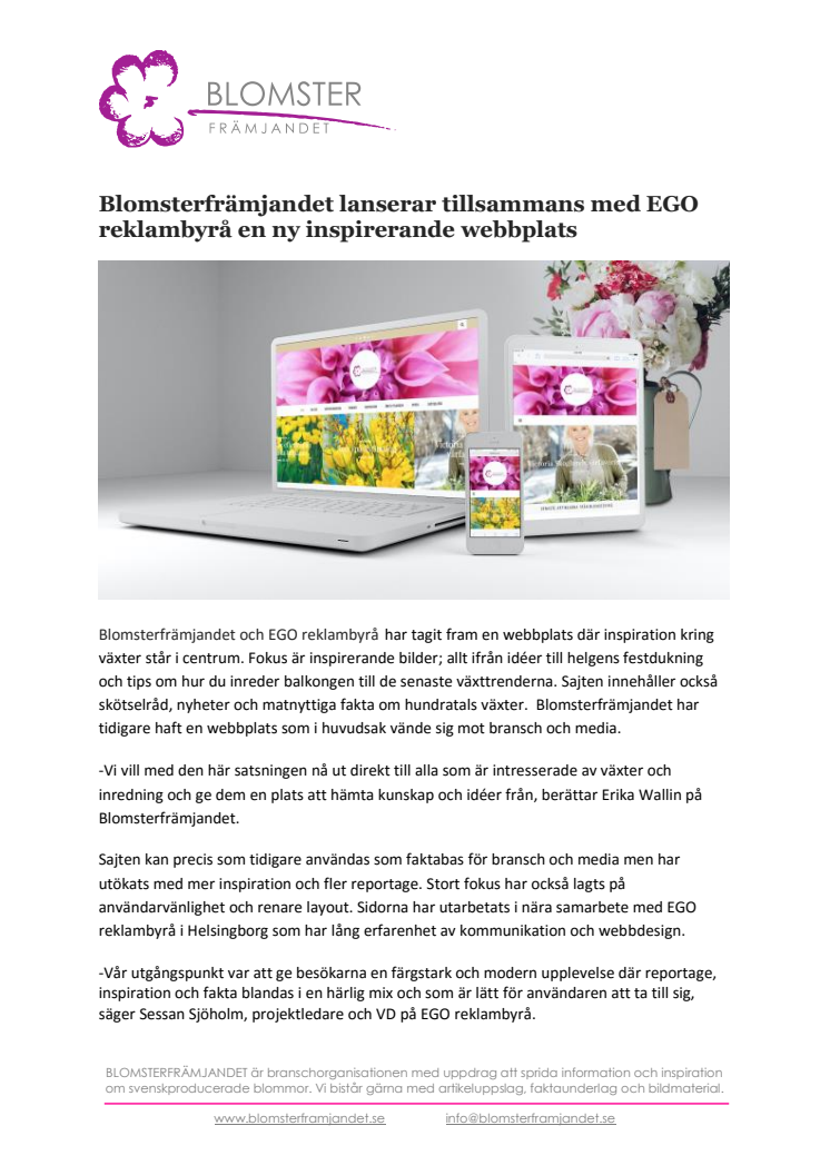 Blomsterfrämjandet lanserar tillsammans med EGO reklambyrå en ny inspirerande webbplats 