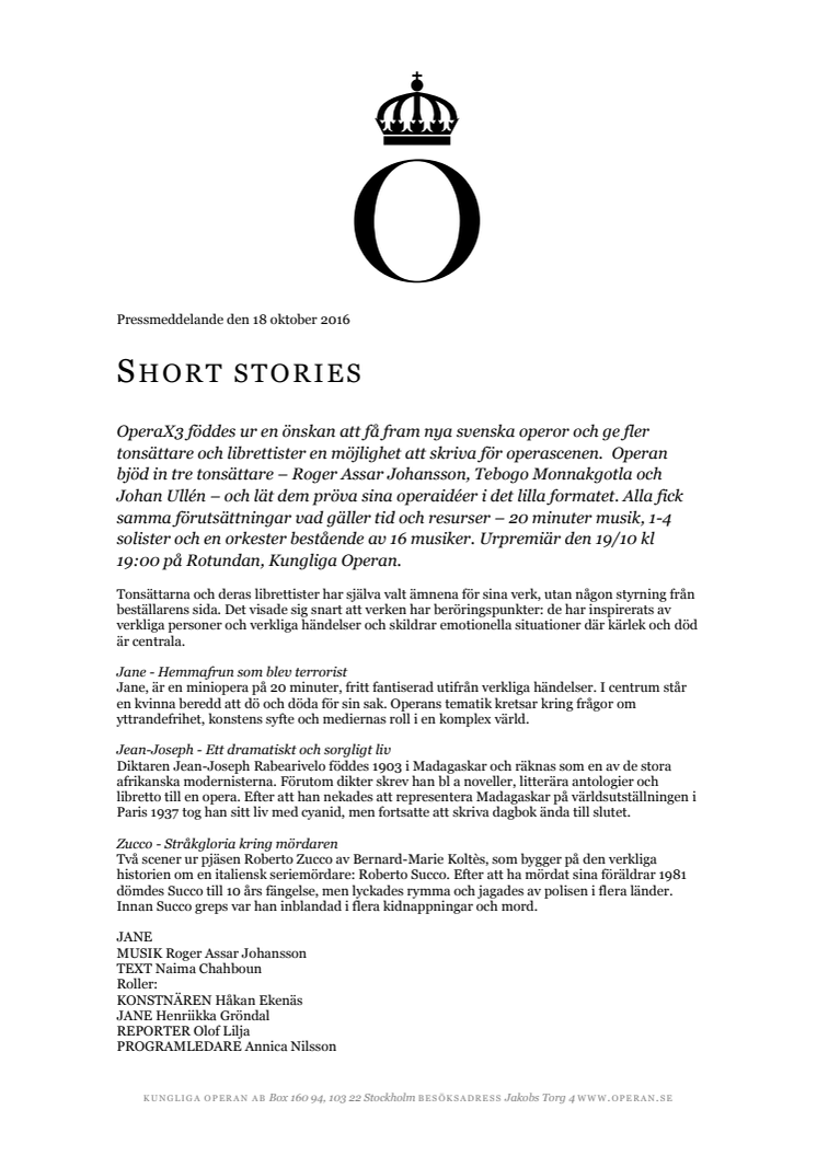 ​Short Stories - tre nya svenska operor