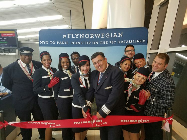 Norwegian's crew ahead of Norwegian's first flight between the US and France