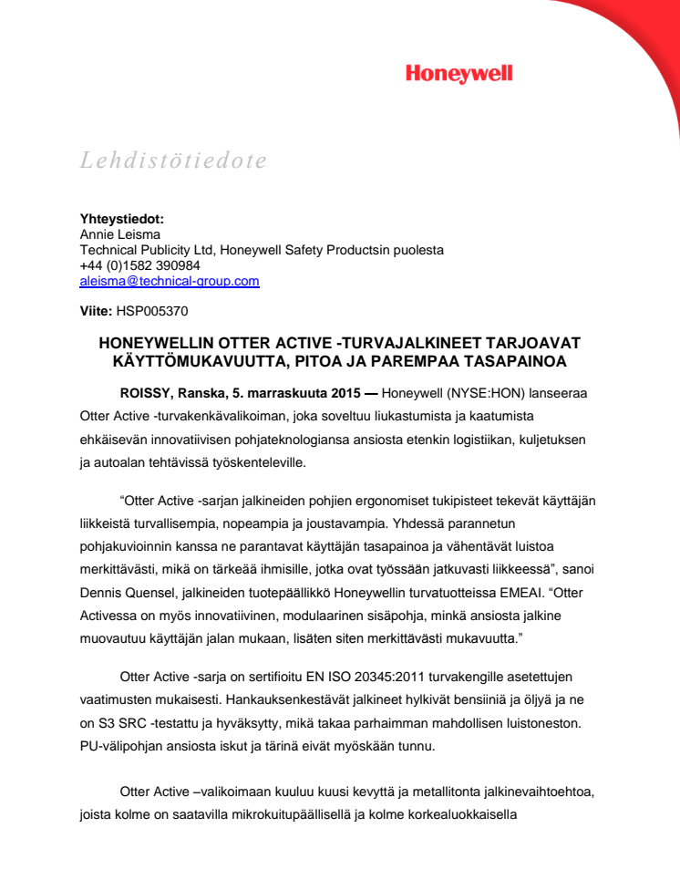  Honeywellin Otter Active -turvajalkineet tarjoavat käyttömukavuutta, pitoa ja parempaa tasapainoa