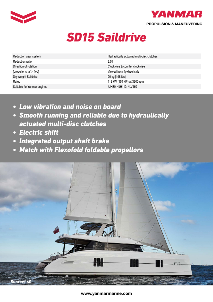 Datasheet - YANMAR SD15 saildrive