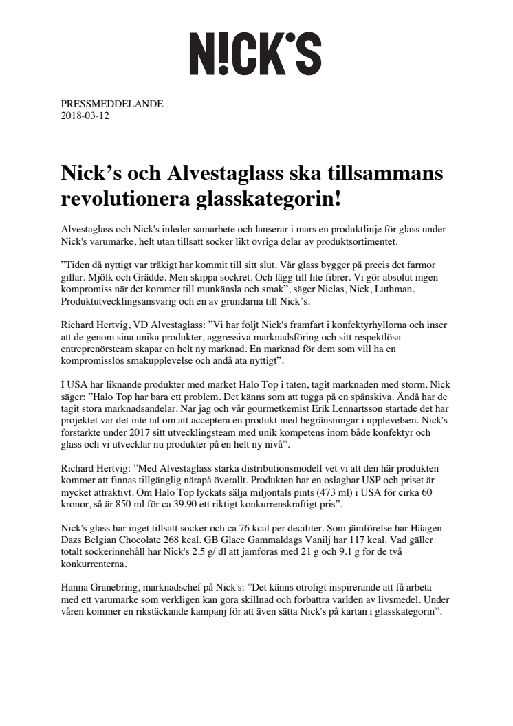 Nick’s och Alvestaglass ska tillsammans revolutionera glasskategorin!
