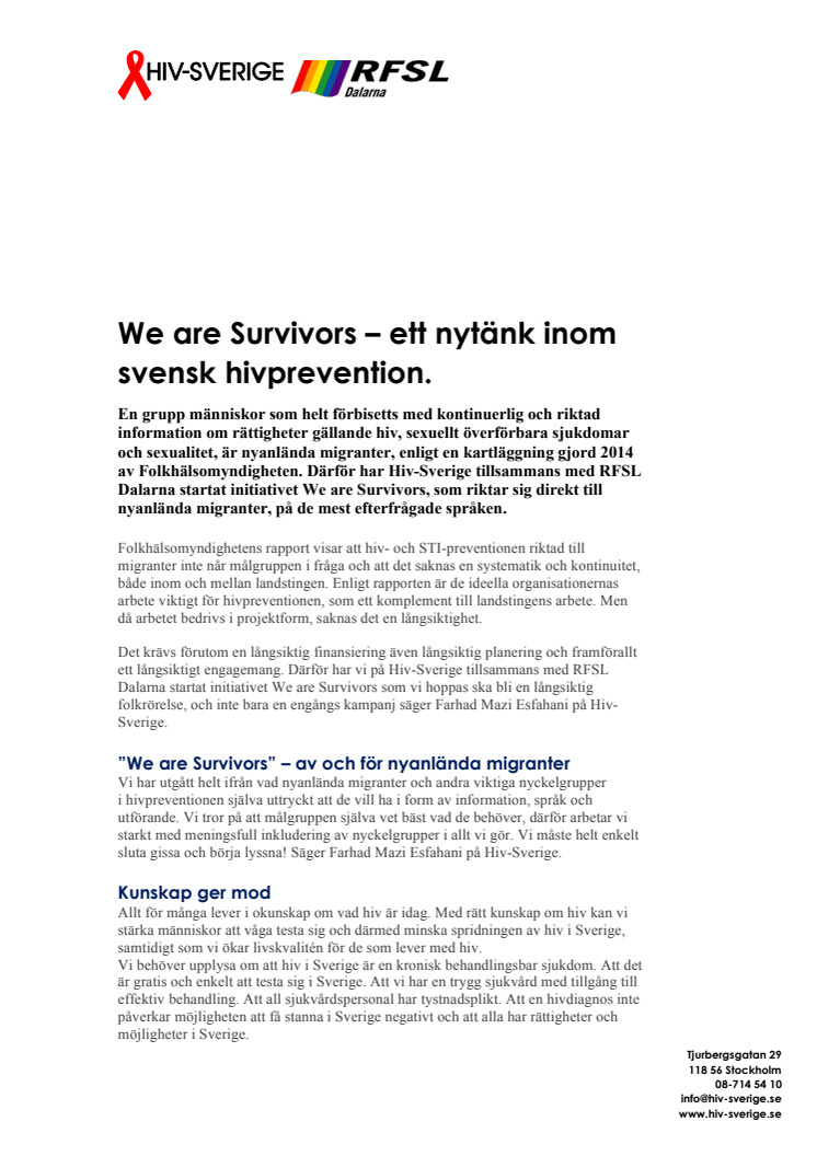 We are Survivors – ett nytänk inom svensk hivprevention riktad till nyanlända migranter.