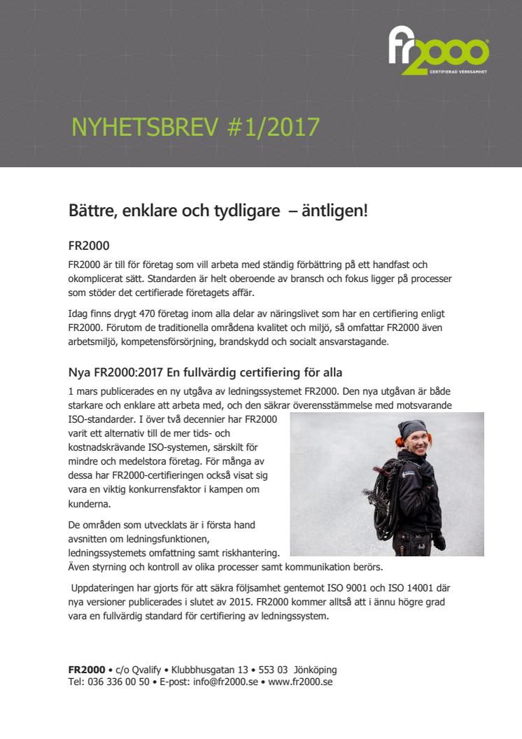 Nyhetsbrev FR2000 - Mars 2016