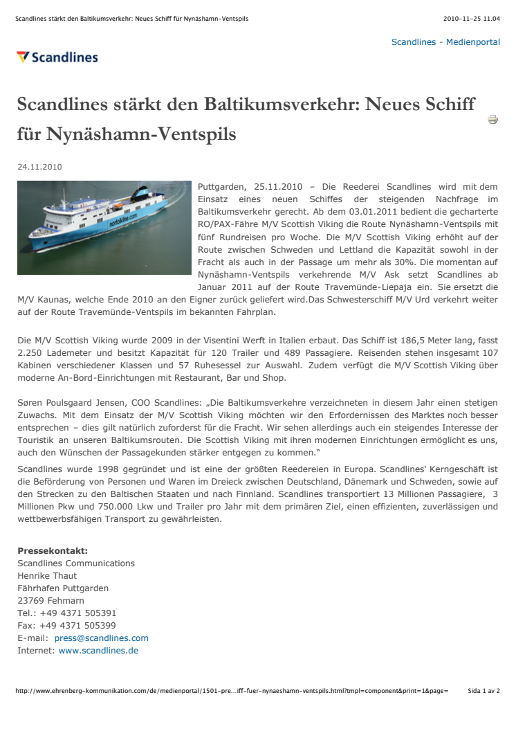 Scandlines stärkt den Baltikumsverkehr: Neues Schiff für Nynäshamn-Ventspils