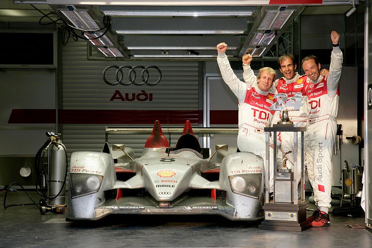 Frank Biela, Emanuele Pirro and Marco Werner, winners of the 2006 Le Mans 24 hours in the Audi R10 TDI