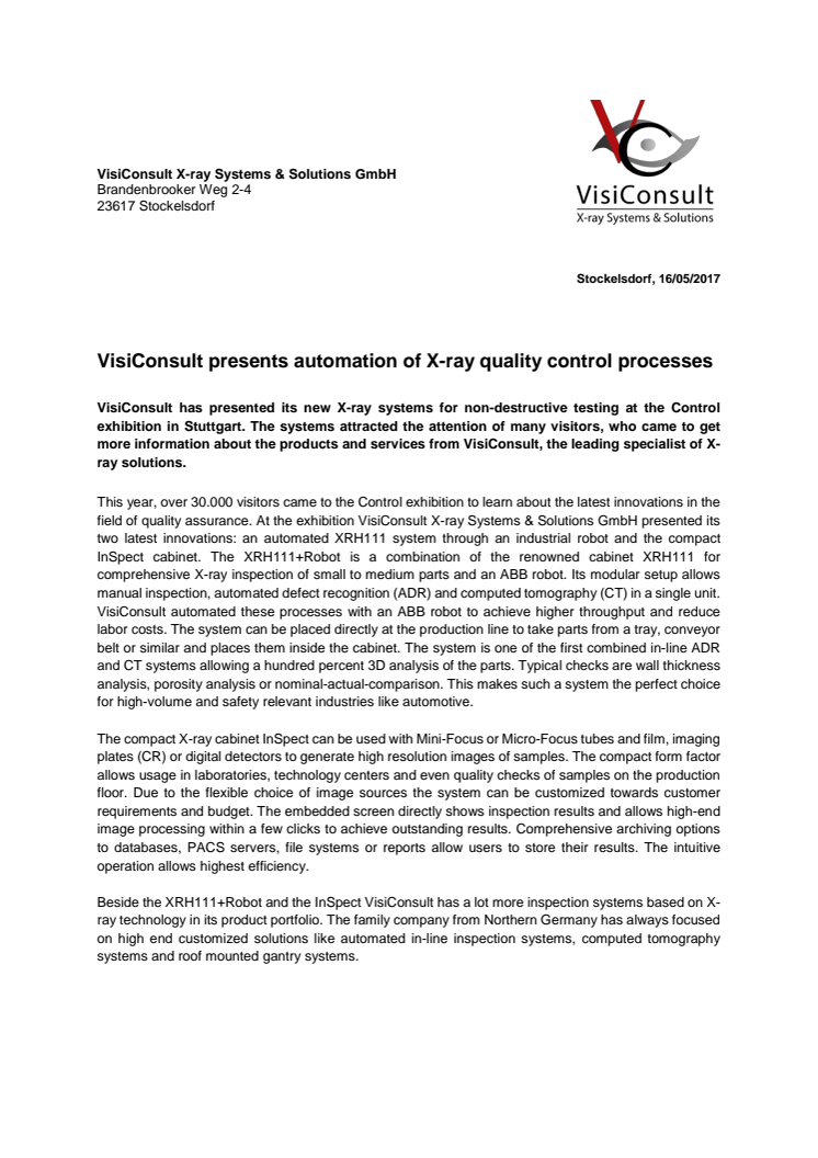 VisiConsult presents automation of X-ray quality control processes 