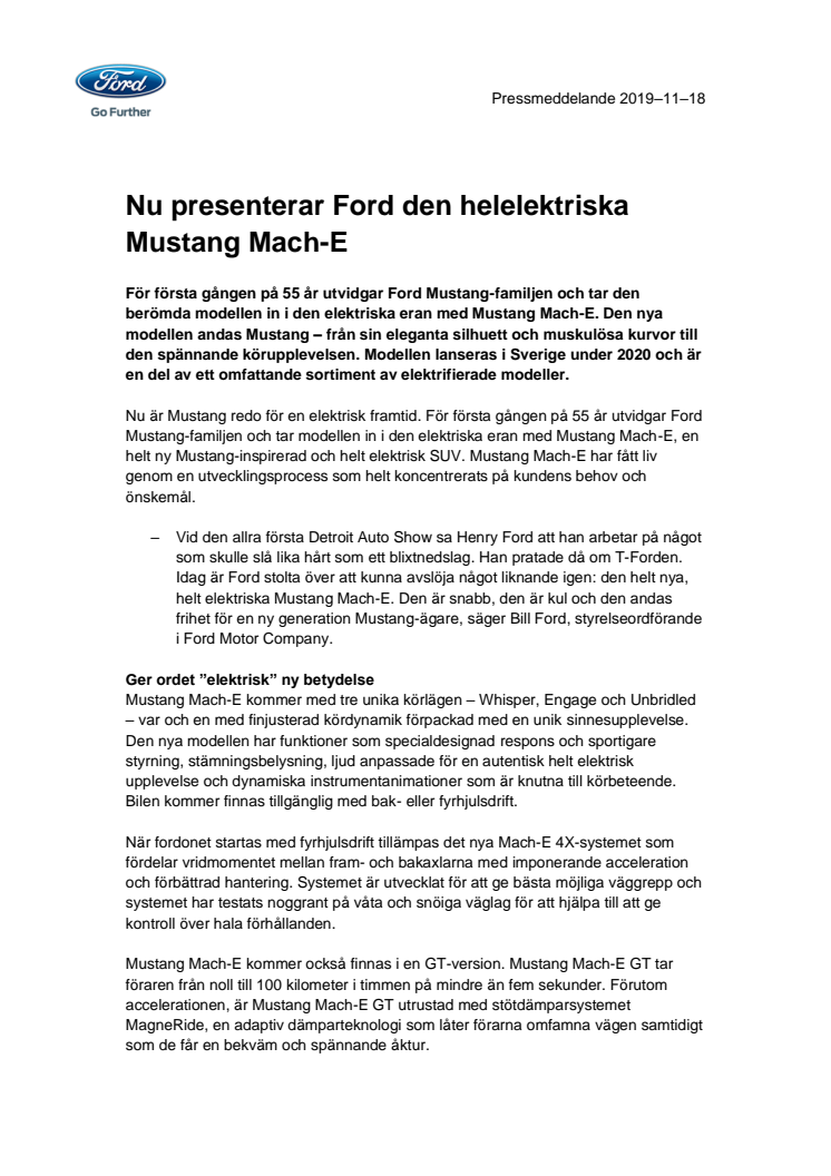 Nu presenterar Ford den helelektriska Mustang Mach-E