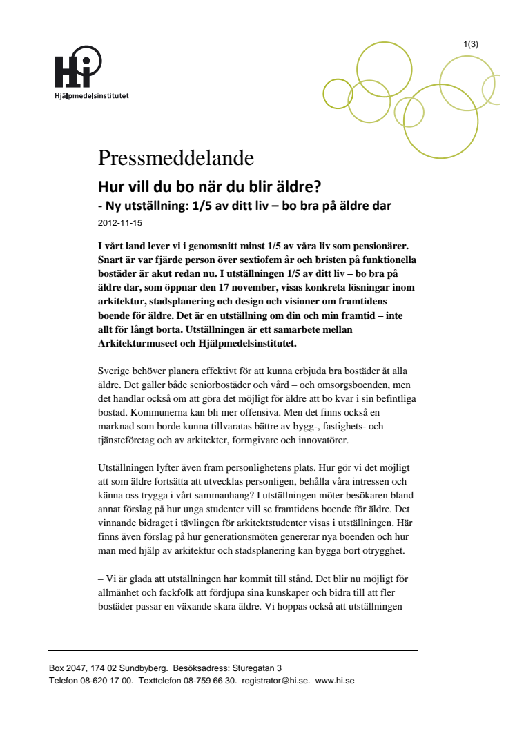 Hur vill du bo när du blir äldre? - Ny utställning: 1/5 av ditt liv - bo bra på äldre dar