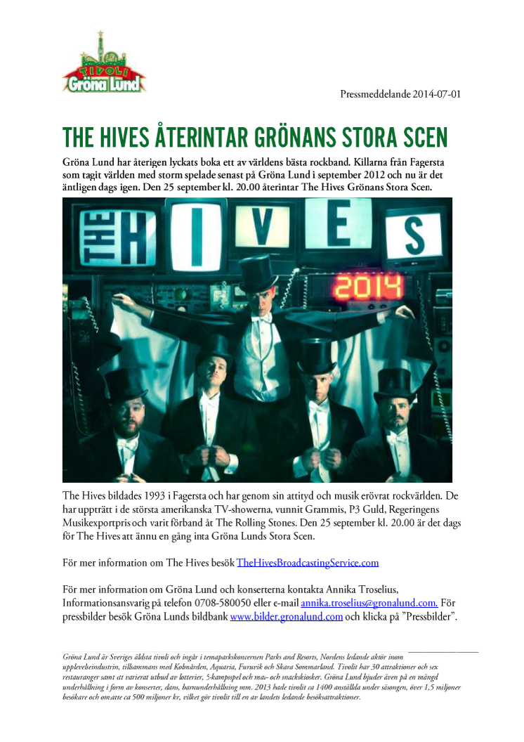 The Hives återintar Grönans Stora Scen