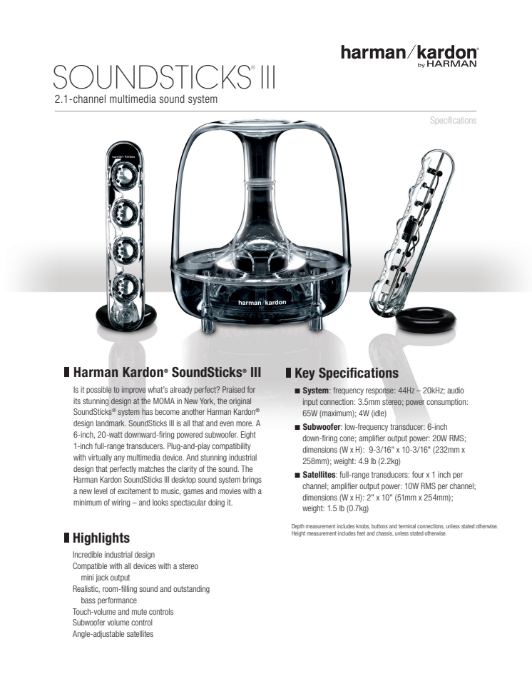 Specification sheet - harman kardon Sound Sticks III (English)