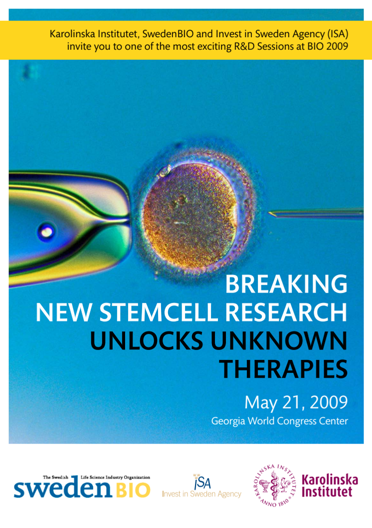 Breaking New Stemcell Research Unlocks Unknown Therapies - Session at BIO2009 Atlanta