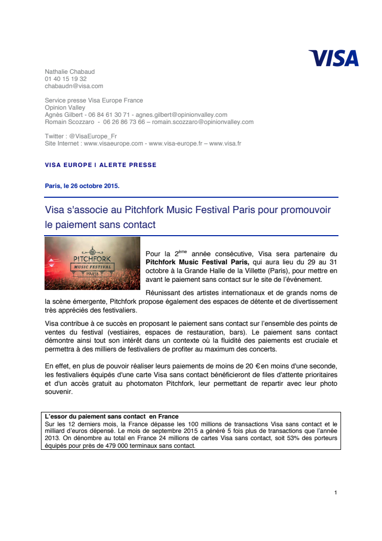 Visa s'associe au Pitchfork Music Festival Paris pour promouvoir le paiement sans contact