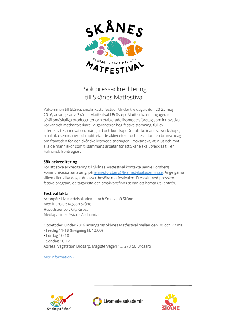 Sök pressackreditering till Skånes Matfestival