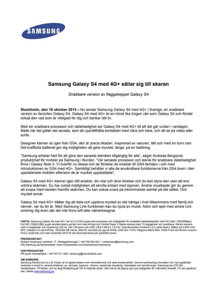 Samsung Galaxy S4 med 4G+ sällar sig till skaran