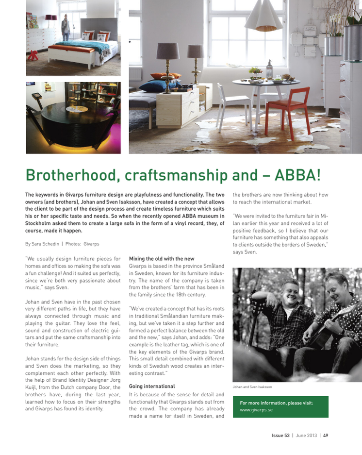 Givarps omskrivna i Scan Magazine "Brotherhood, craftsmanship and - ABBA !" 