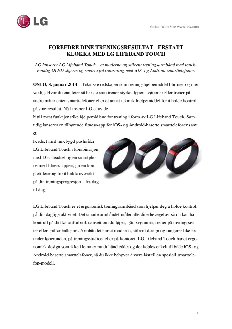 FORBEDRE DINE TRENINGSRESULTAT - ERSTATT  KLOKKA MED LG LIFEBAND TOUCH