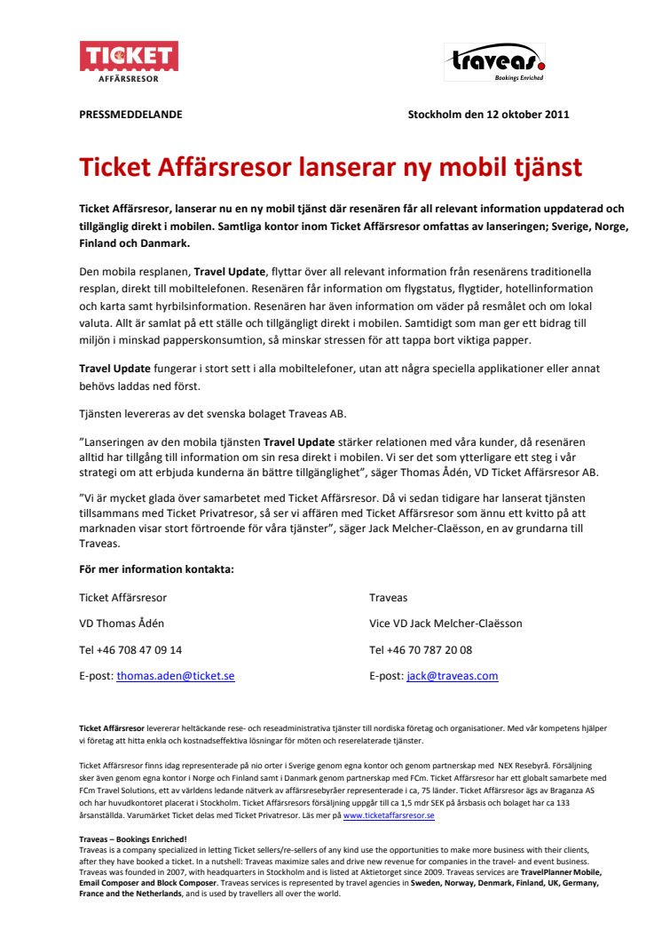 Ticket Affärsresor lanserar ny mobiltjänst   