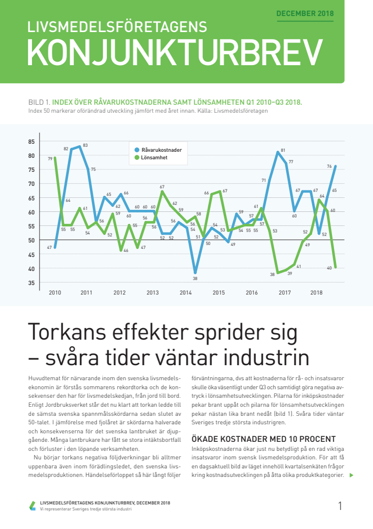 Livsmedelsföretagens Konjunkturbrev Q3 2018