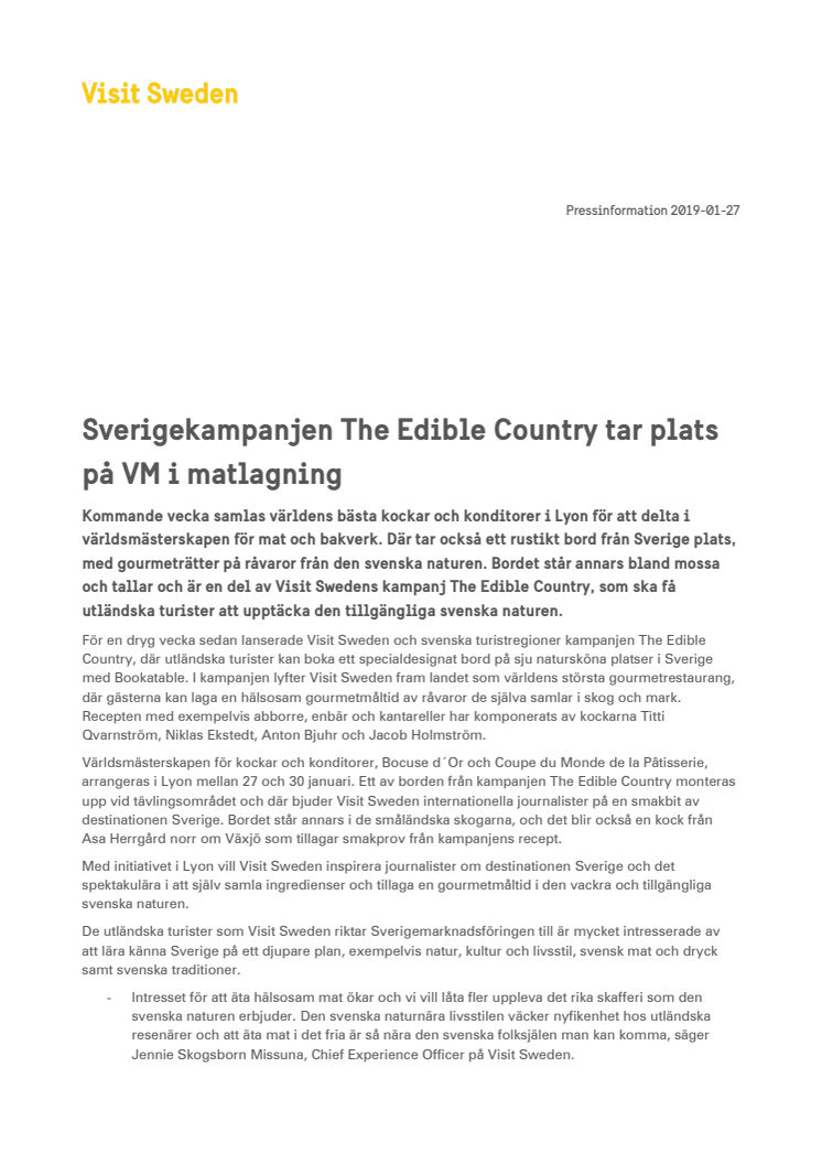 Sverigekampanjen The Edible Country tar plats på VM i matlagning