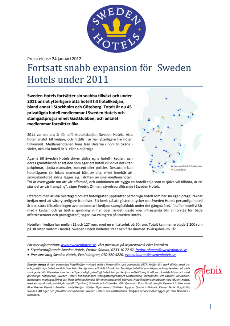 Fortsatt snabb expansion för  Sweden Hotels under 2011