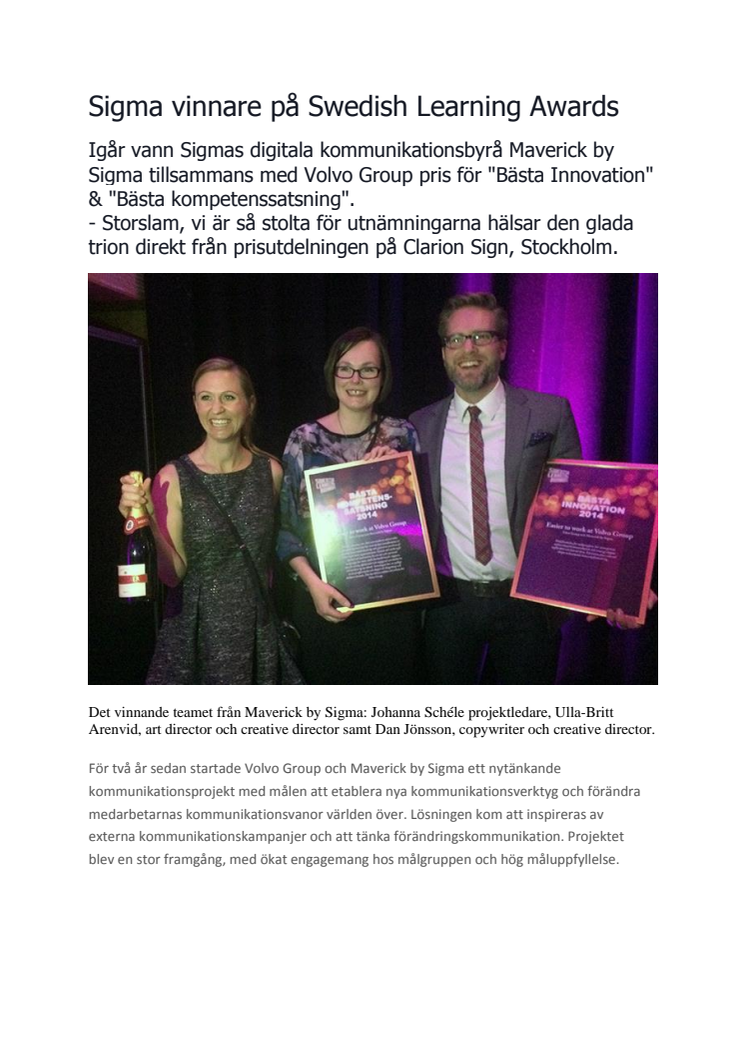 Sigma vinnare på Swedish Learning Awards