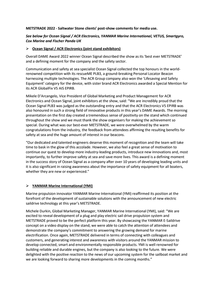 METSTRADE 2022 - Saltwater Stone clients' post-show comments.pdf