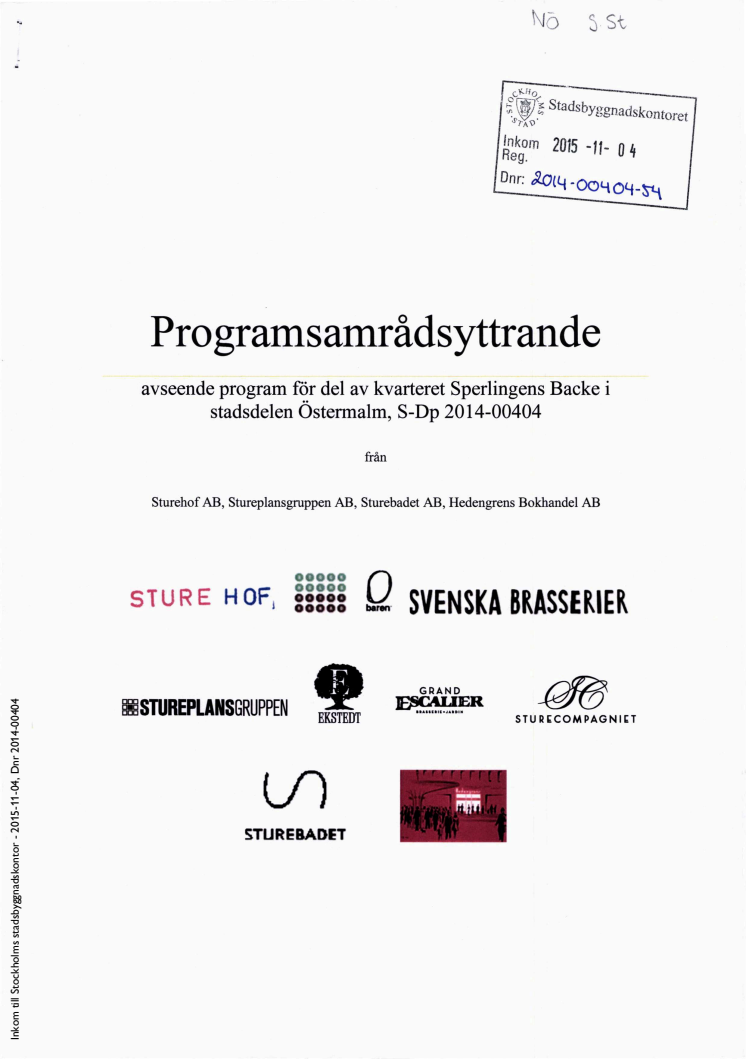 Stureplansgruppen m.fl. remissvar avs program för del av kvarteret Sperlingens backe