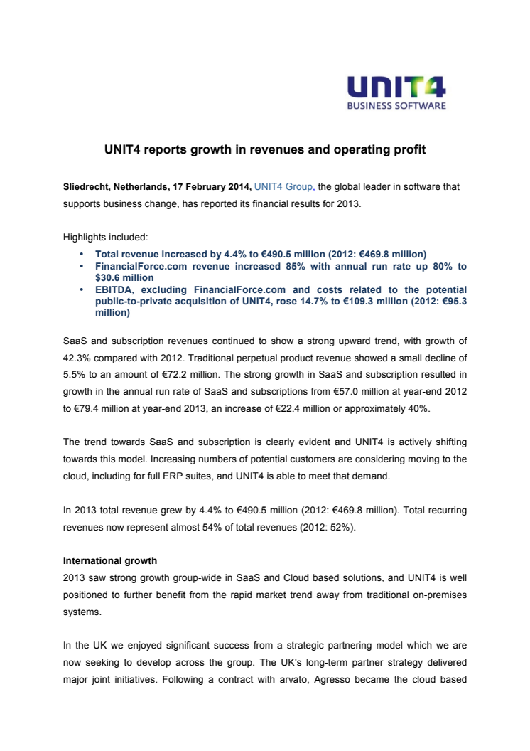 Full year results 2013 - trade announcement  