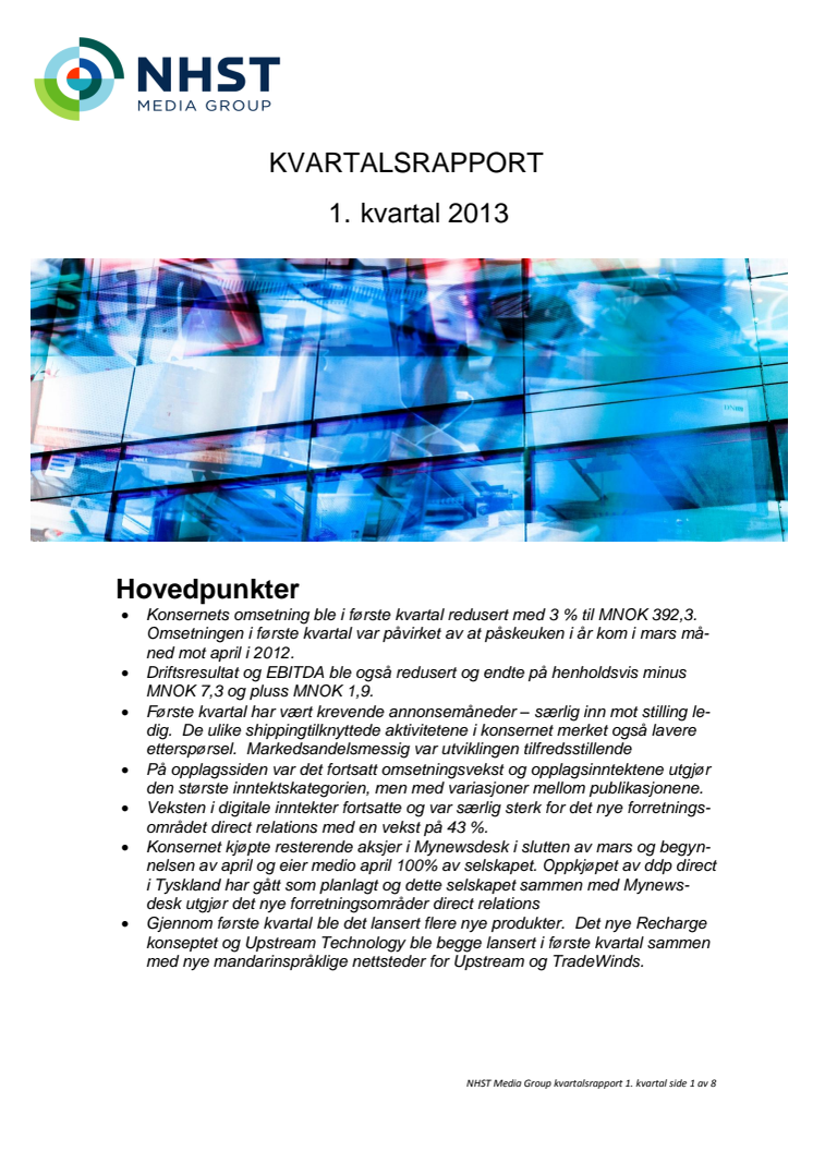 NHST Kvartalsrapport Q1 2013