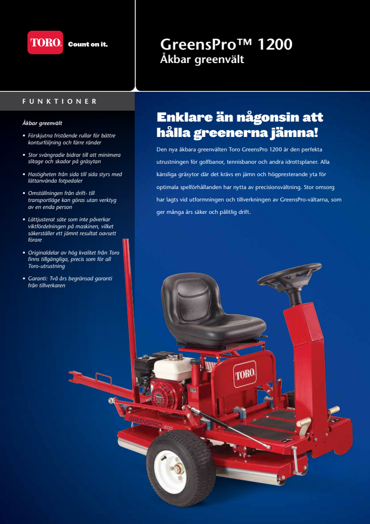 Åkbar greenvält Toro GreensPro1200