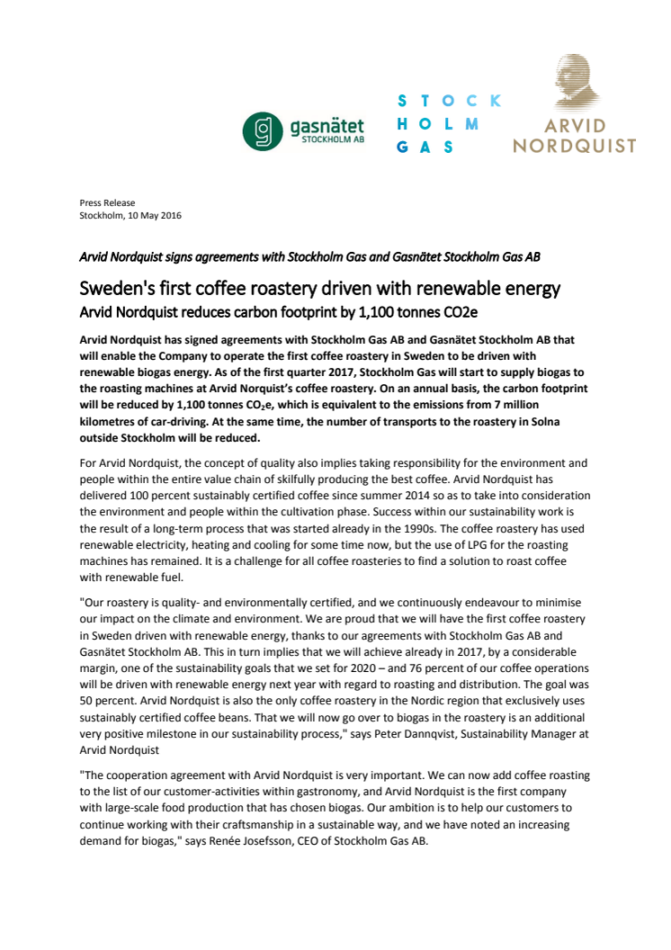 Sveriges första kafferosteri som drivs med förnybar energi