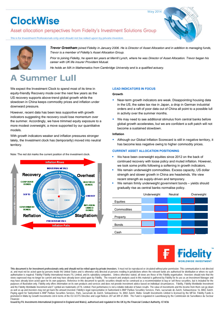 Trevor Greetham's Investment Clock May: A Summer Lull