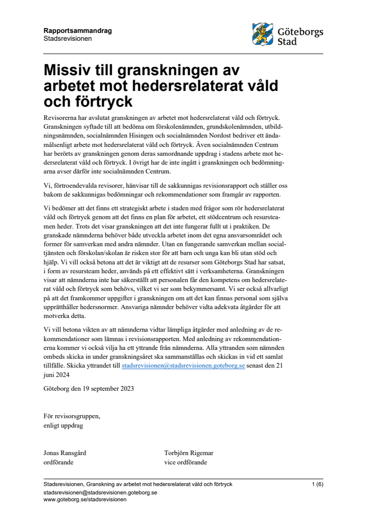 Rapportsammandrag – Granskning av arbetet mot hedersrelaterat våld och förtryck.pdf