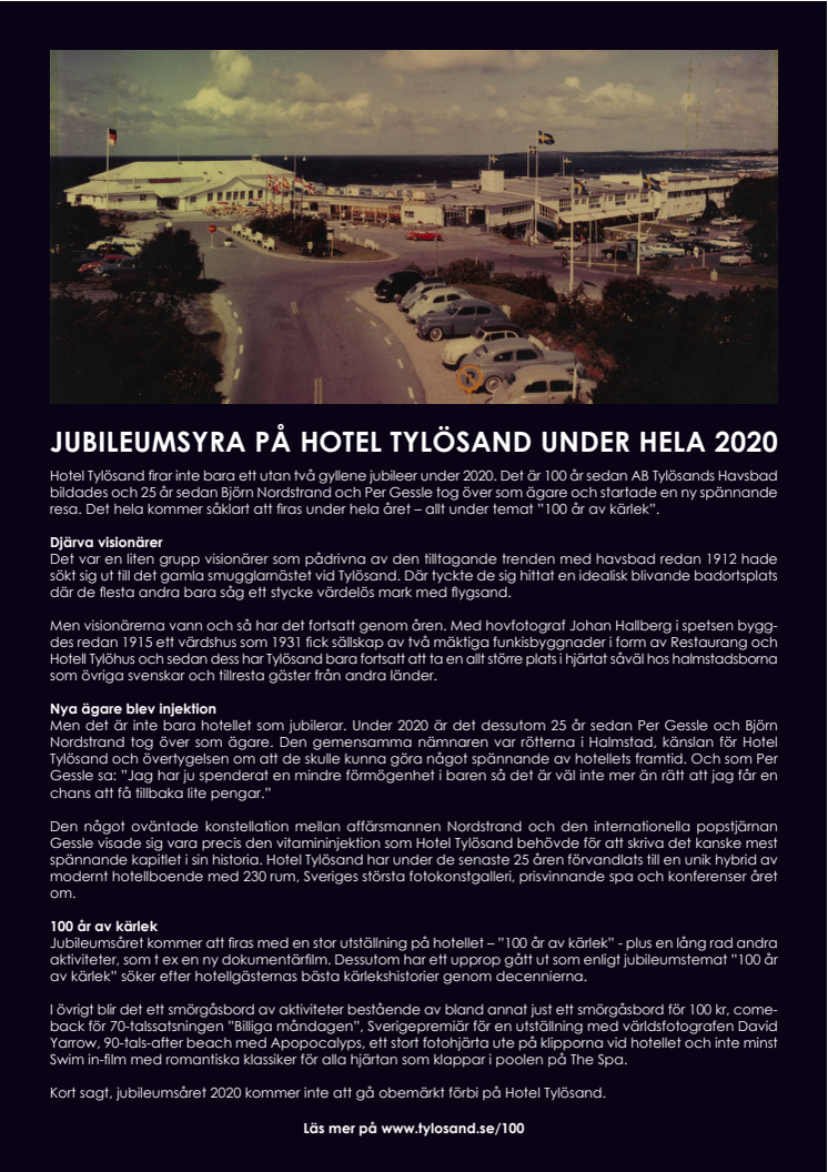 JUBILEUMSYRA PÅ HOTEL TYLÖSAND UNDER HELA 2020