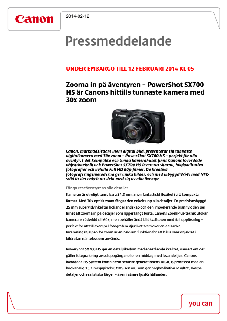 Zooma in på äventyren – PowerShot SX700 HS är Canons hittills tunnaste kamera med 30x zoom