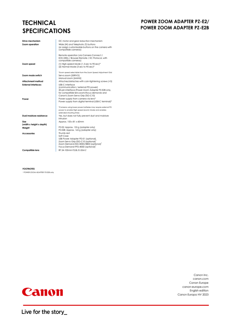 Teknisk specifikation Canon POWER ZOOM ADAPTER PZ-E2 och PZ-E2B.pdf