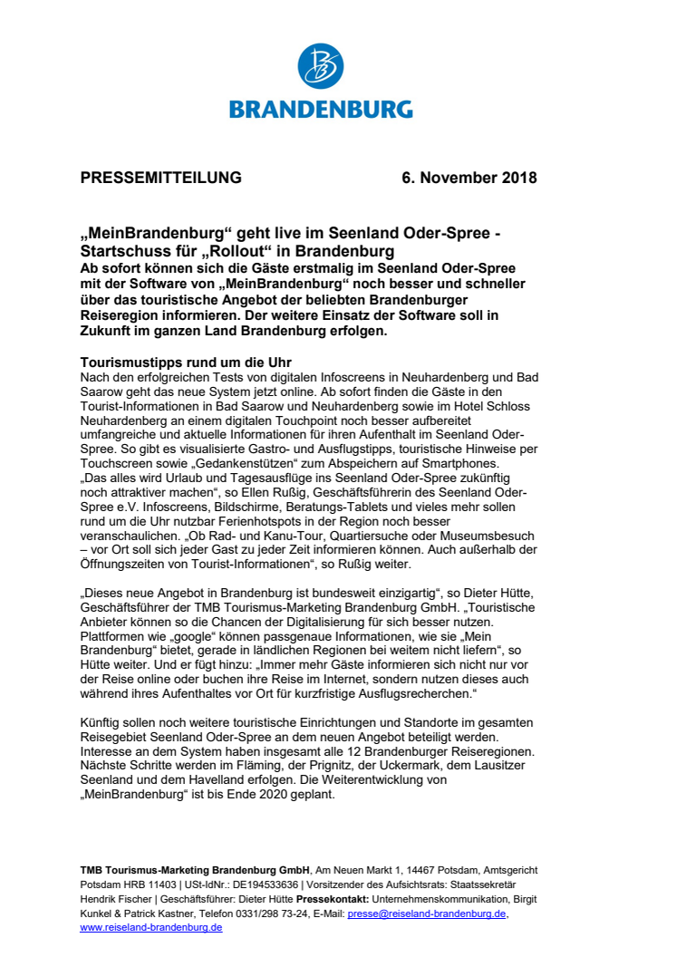 „MeinBrandenburg“ geht live im Seenland Oder-Spree - Startschuss für „Rollout“ in Brandenburg 