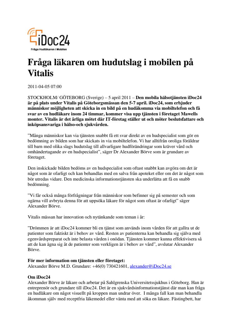 Fråga läkaren om hudutslag i mobilen på Vitalis