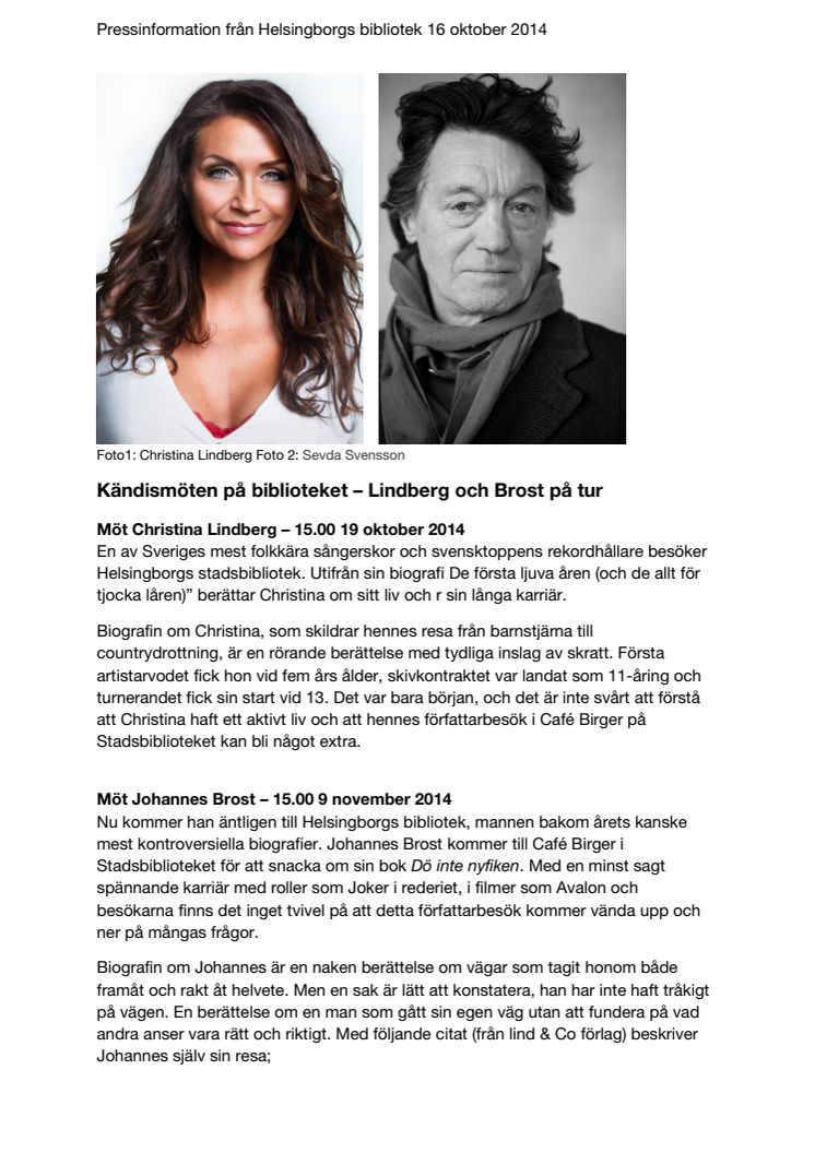 Kändismöten på biblioteket – Lindberg och Brost på tur