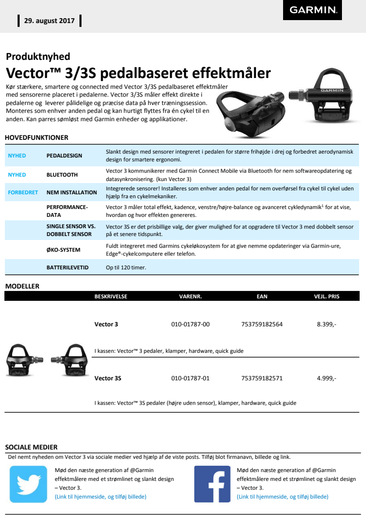 Garmin Vector™ 3/3S pedalbaseret effektmåler