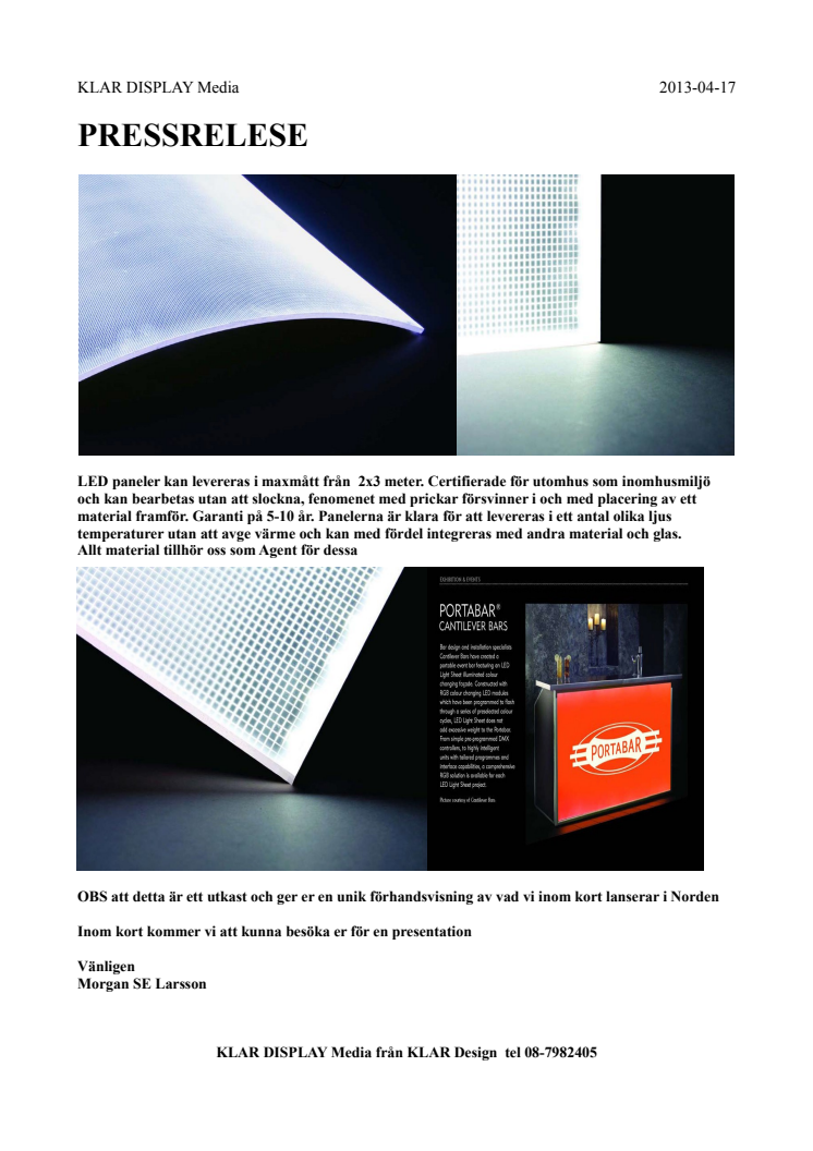 FRAMTIDENS ljus med platta LED belysta byggplattor på endast 8mm med vitt ljus eller RGB