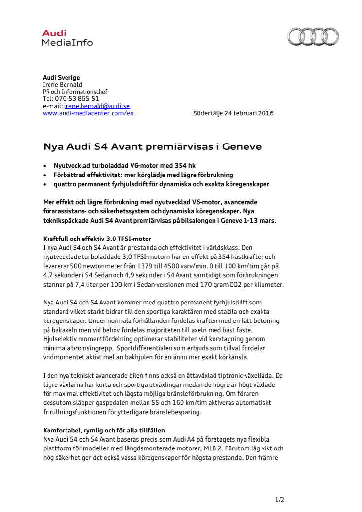 Nya Audi S4 Avant premiärvisas i Geneve