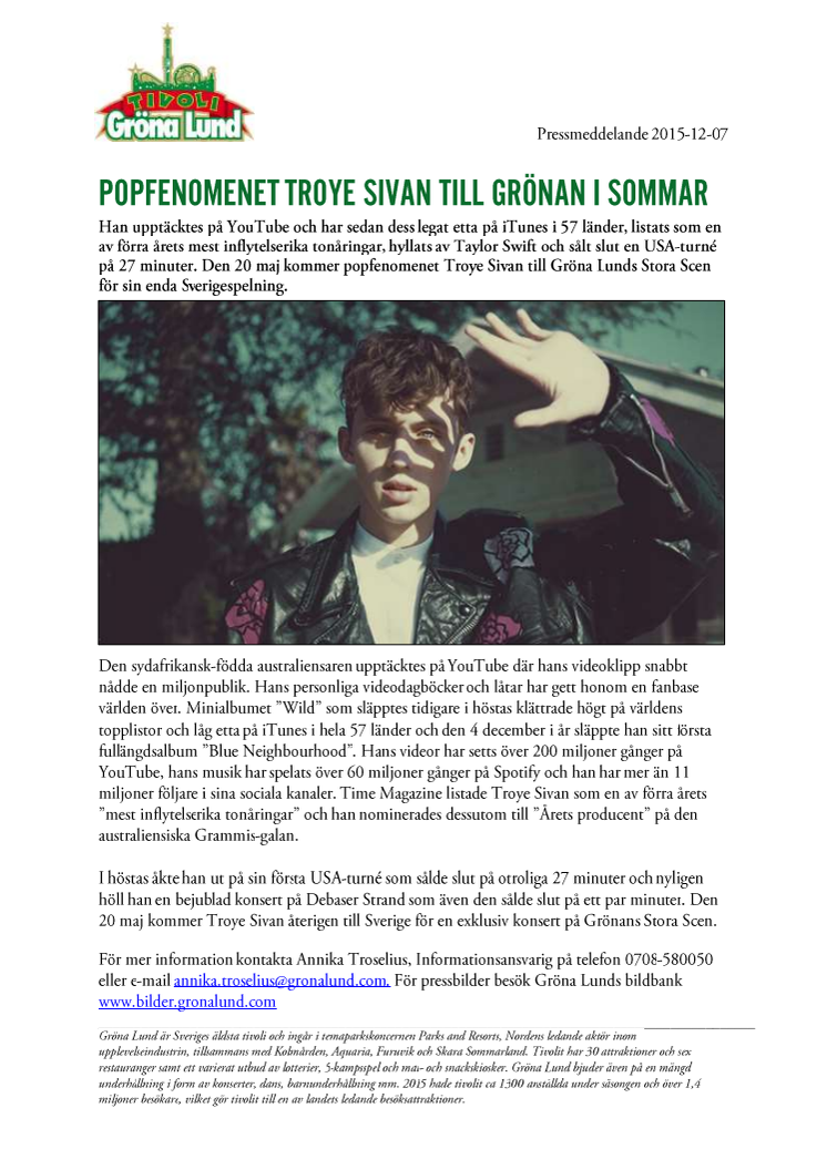 Popfenomenet Troye Sivan till Grönan i sommar